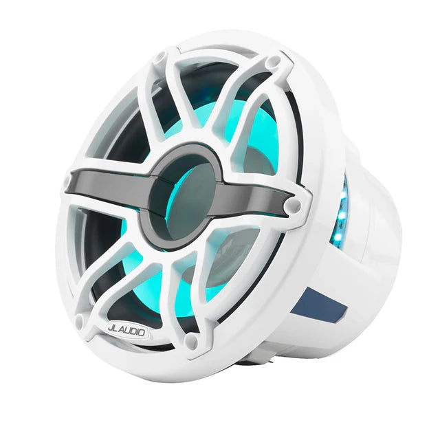 JL Audio M6 10" Marine Subwoofer w/Gloss White Sport Grille Transflective LED Lighting M6-10W-S-GwGw-i-4