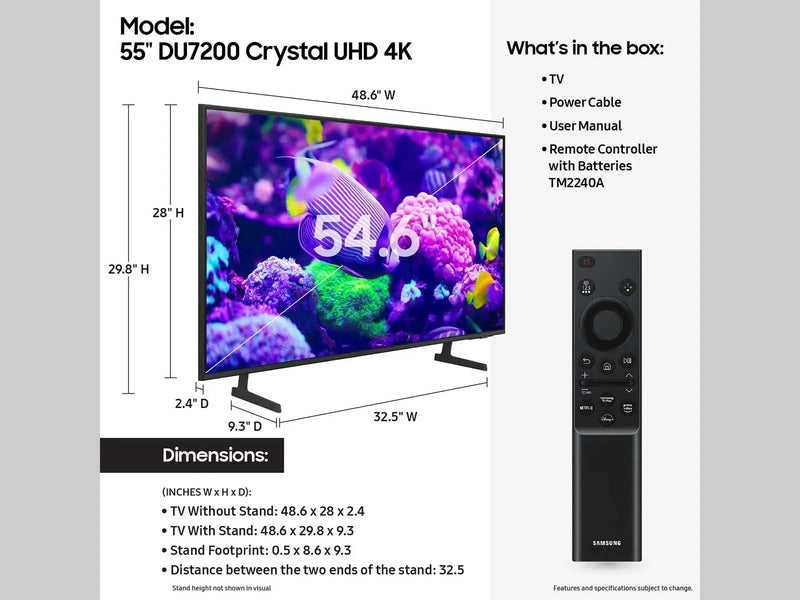 Samsung - 55” Class DU7200 Series Crystal UHD 4K Smart Tizen TV