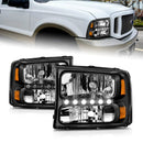 ANZO 2000-2004 Ford Excursion Crystal Headlights Black w/ LED 1pc
