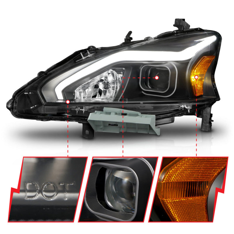 ANZO 13-15 Nissan Altima (w/o Factory HID Bulbs) Projector Headlights - w/ Light Bar Black Housing