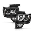 ANZO 2009-2014 Ford F-150 Projector Headlights w/ U-Bar Black Amber (HID TYPE) (WITHOUT HID KIT)