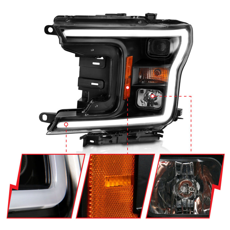 ANZO 2018-2019 Ford F-150 Projector Plank Style H.L. Black Amber (Without Switchback)