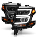 ANZO 2015-2020 Chevy Tahoe Projector Headlights Plank Style Black w/DRL
