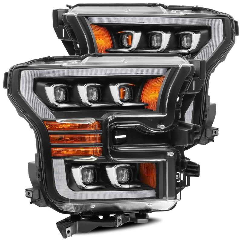 AlphaRex 17-20 Ford Raptor NOVA LED Proj Headlights Plank Style Matte Black w/Activ Light/Seq Signal