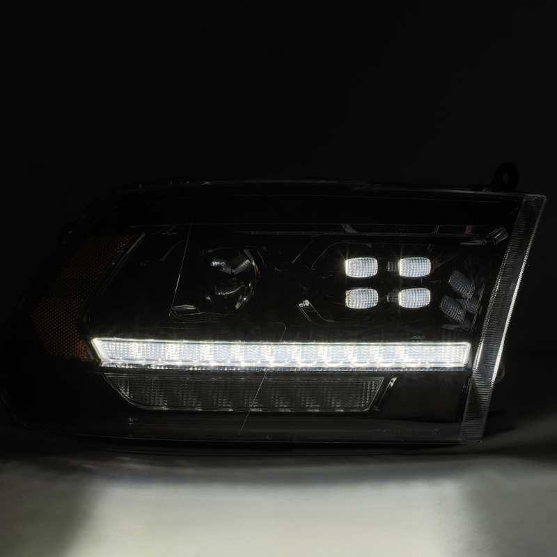 AlphaRex 09-18 Dodge Ram 1500HD PRO-Series Proj Headlight Plnk Style Blk w/Chrm Acc w/Seq Signal/DRL