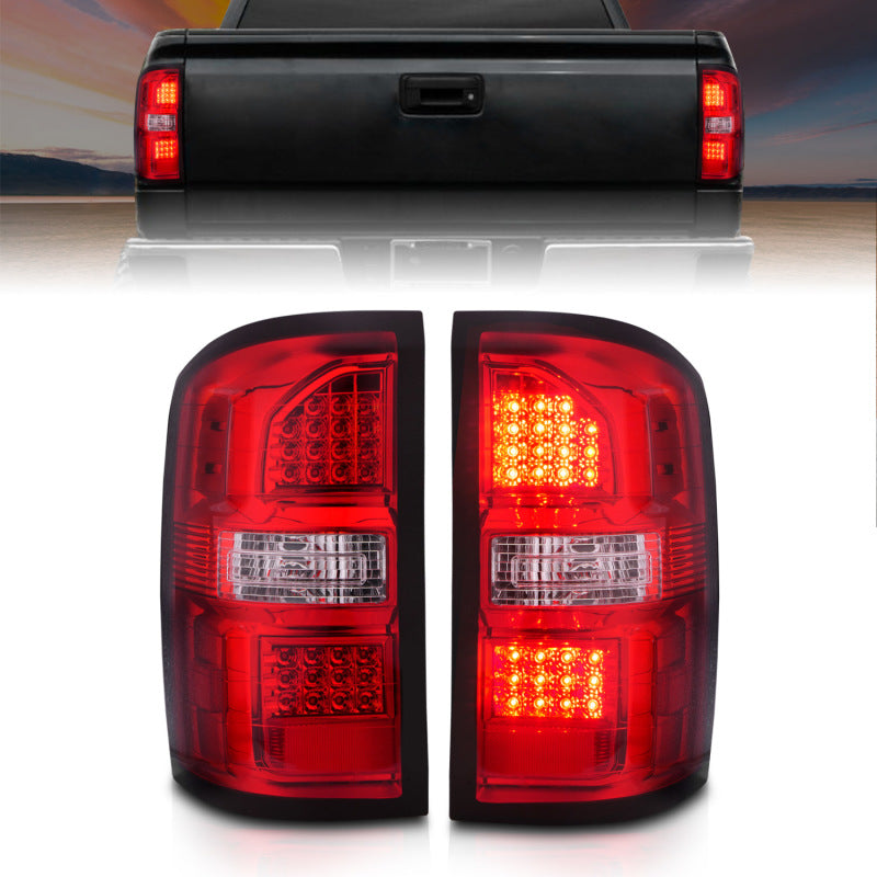 ANZO 2014-2018 GMC Sierra LED Tail Lights Black Housing Red/Clear Lens