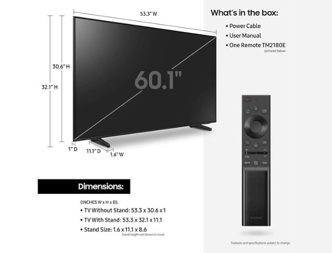 60” Q60A QLED 4K Smart TV (2021) dimensions 