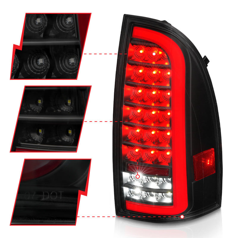 ANZO 05-15 Toyota Tacoma Full LED Tail Lights w/Light Bar Sequential Black Housing Smoke Lens
