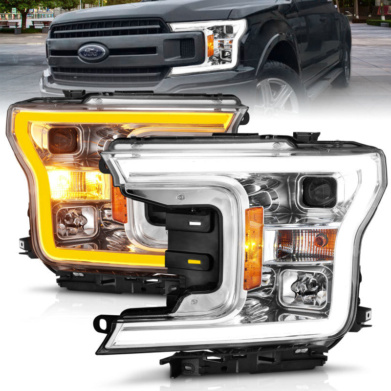 ANZO 2018-2020 Ford F-150 Projector Headlight w/Plank Style Switchback Chrome Housing