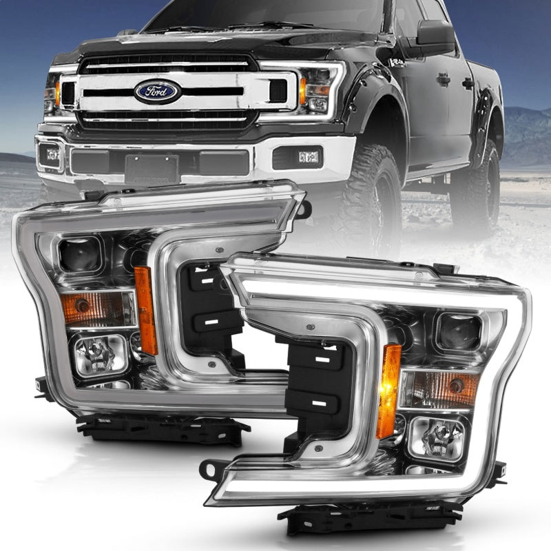 ANZO 2018-2019 Ford F-150 Projector Plank Style H.L. Chrome Amber (Without Switchback)