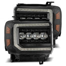 AlphaRex 14-18 GMC Sierra NOVA LED Proj Headlights Plank Style Black w/Activ Light/Seq Signal/DRL