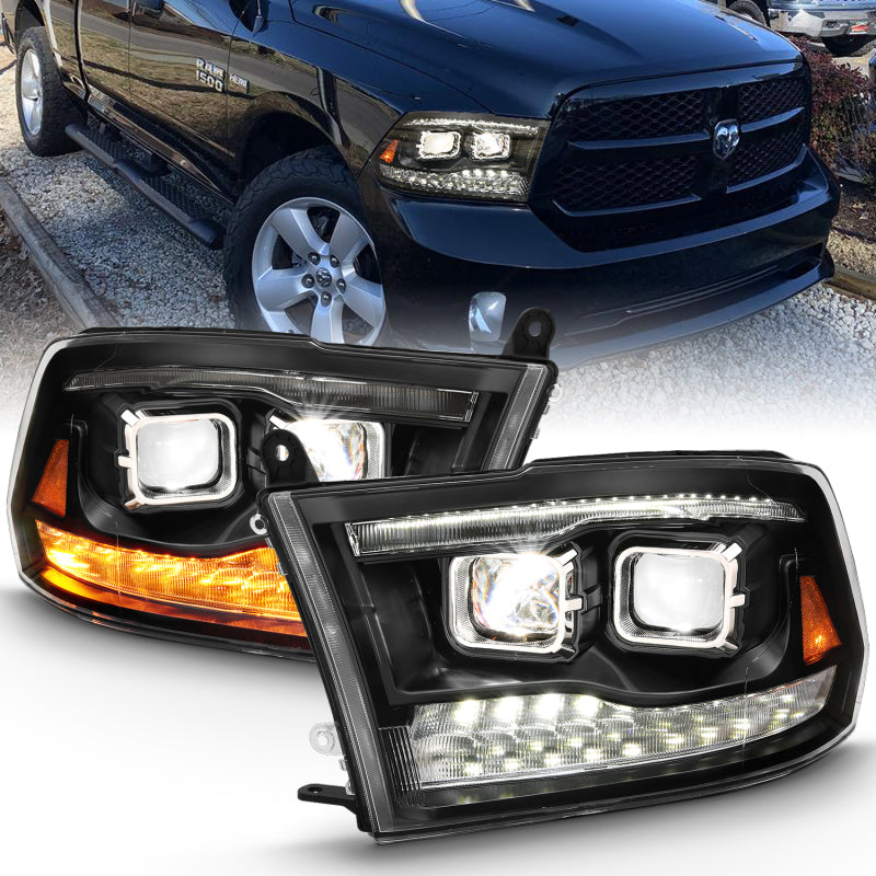 ANZO 2009-2018 Dodge Ram 1500 Led Projector Plank Style Switchback H.L Halo Black Amber (OE Style)