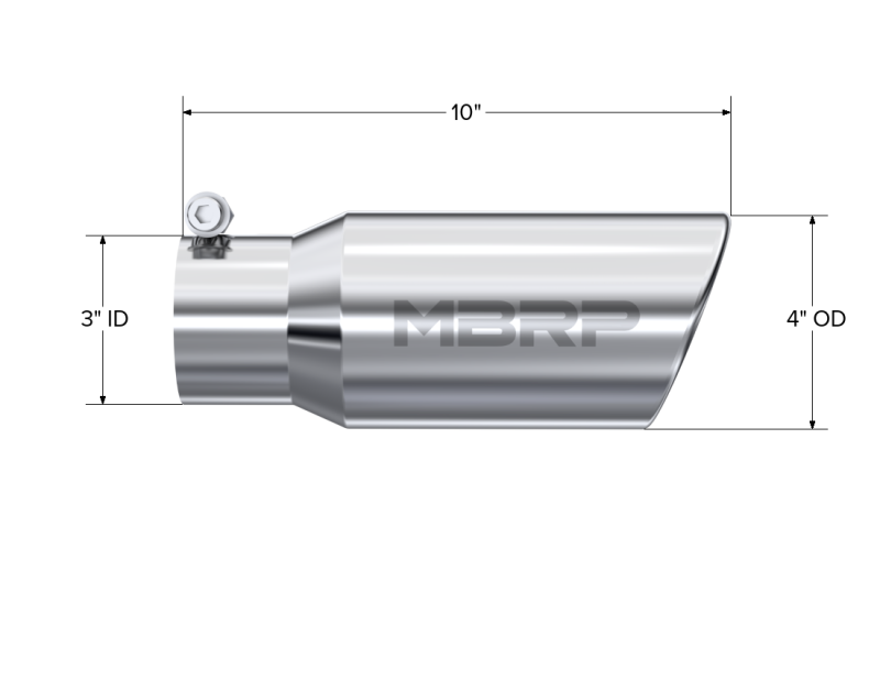 MBRP Universal Tip 4in OD 3in Inlet 10in Length Angled Rolled End T304