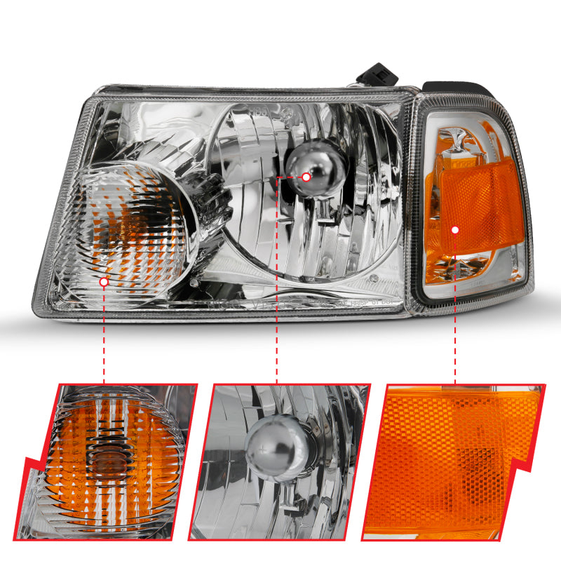 ANZO 2001-2011 Ford Ranger Crystal Headlight Chrome w/Corner Lights (OE Replacement)