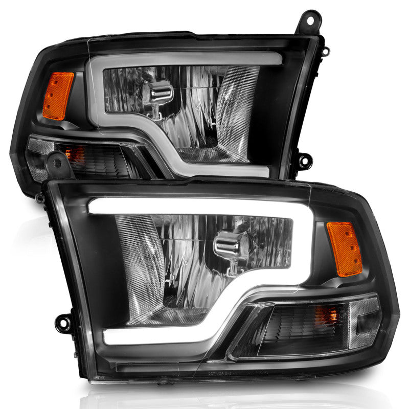 ANZO 2009-2018 Dodge Ram 1500 Crystal Headlights w/ Light Bar Black Housing