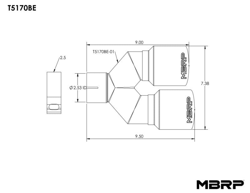MBRP Universal T304 SS Dual Burnt End Tip 3.5in OD/2.5in Inlet