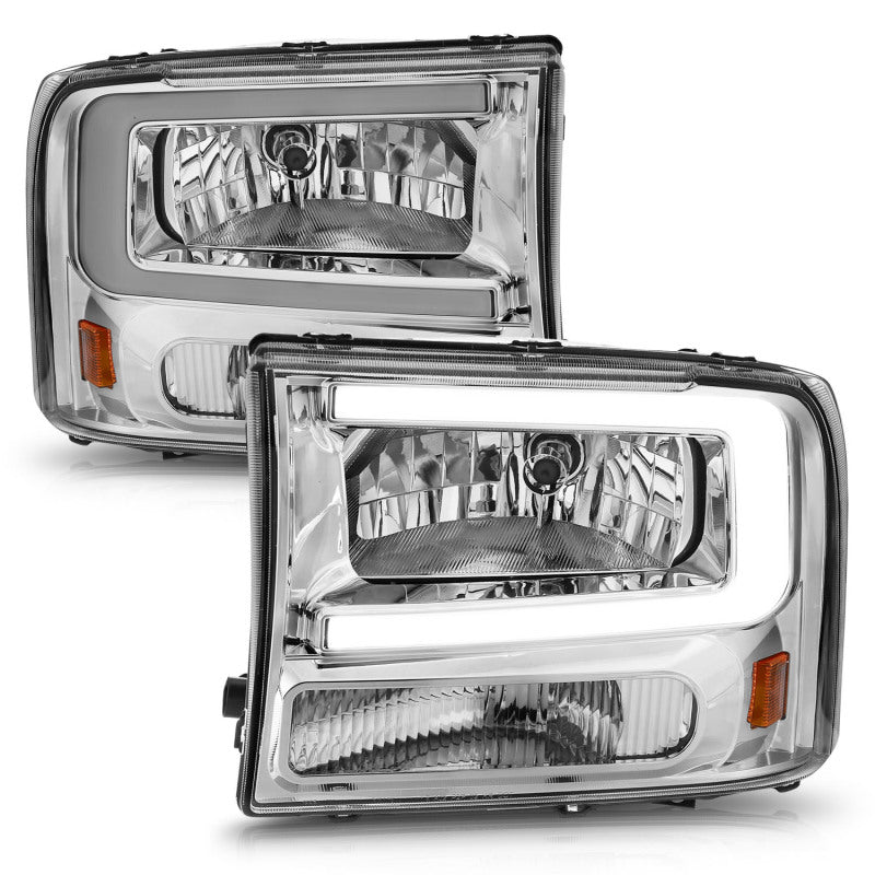 ANZO 99-04 Ford F250/F350/F450/Excursion (excl. 99) Crystal Headlights - w/ Light Bar Chrome Housing