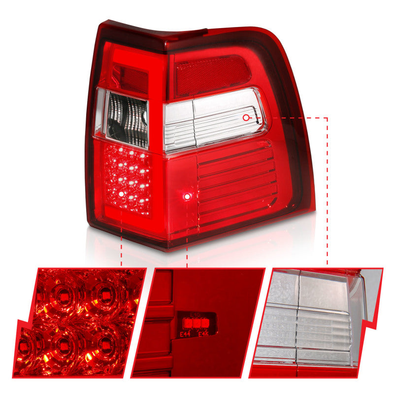 ANZO 07-17 For Expedition LED Taillights w/ Light Bar Chrome Housing Red/Clear Lens