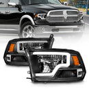 ANZO 2009-2020 Dodge Ram 1500 Full LED Square Projector Headlights w/ Chrome Housing Black Amber