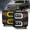 ANZO 14-15 Chevrolet Silverado 1500 Projector Headlights w/ Plank Style Switchback Black w/ Amber