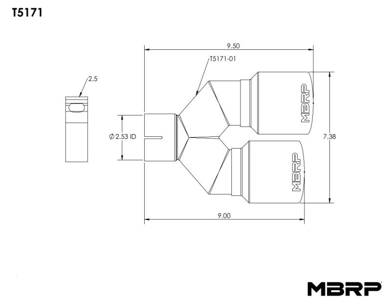 MBRP Universal T304 SS Dual Tip 3.5in OD/2.5in Inlet