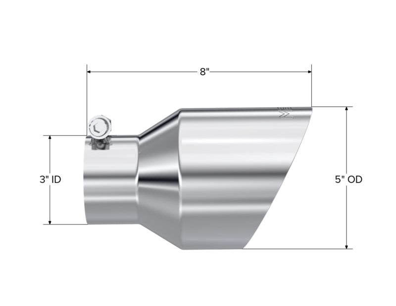 MBRP Universal T304 Stainless Steel Tip  3on ID / 5in OD Out / 8in Length Angle Cut Dual Wall